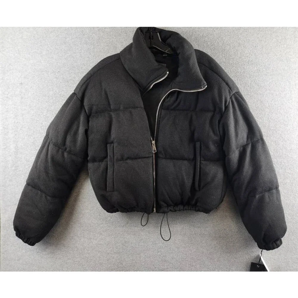 BAGATELLE.NYC Cropped Quilted Puffer Jacket Women's S Black Long Sleeve Full Zip